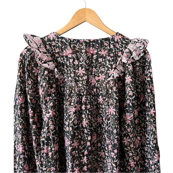 Revolve Cleobella Brynlee Boho Metallic Floral Blouse in Fan Print. Size Large - Picture 5 of 10